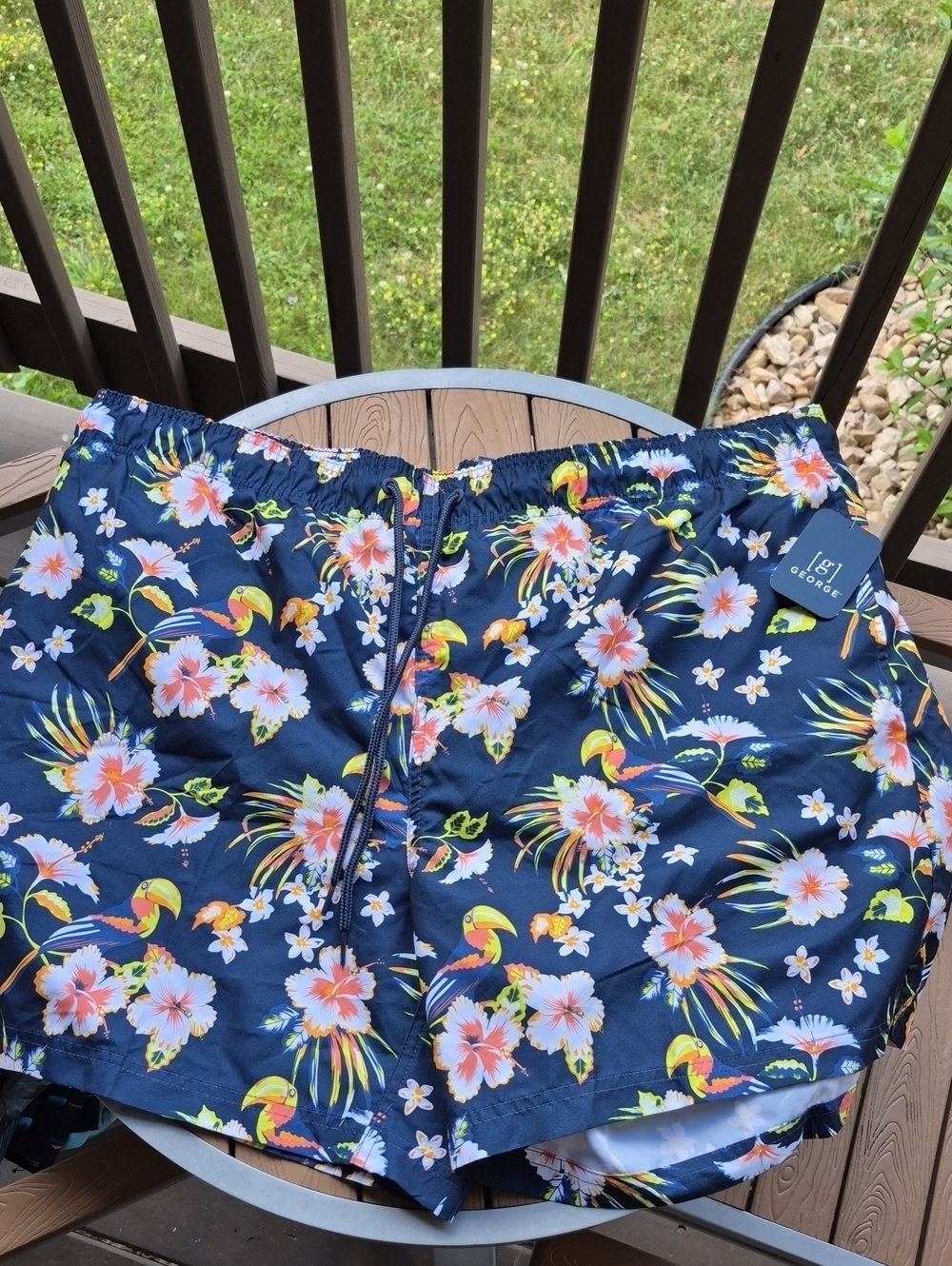 George 2X Navy Tropical and Toucan Swim Trunks Shorts - New